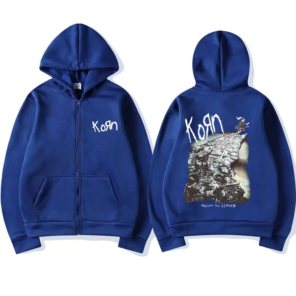 Korn Rock Band Ftl 25 Follow The Leader Zipper Hoodie Men Women Gothic Casual Zip Up Hoodies Men's Vintage Graphic Zip Up Jacket