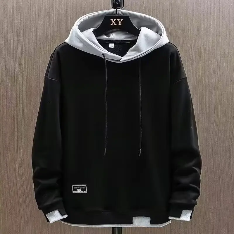 2025 Autumn Men Hoodies High Street Pullover Long Sleeve Patchwork Sweatshirt Men Fashion Streetwear Hoodie Harajuku