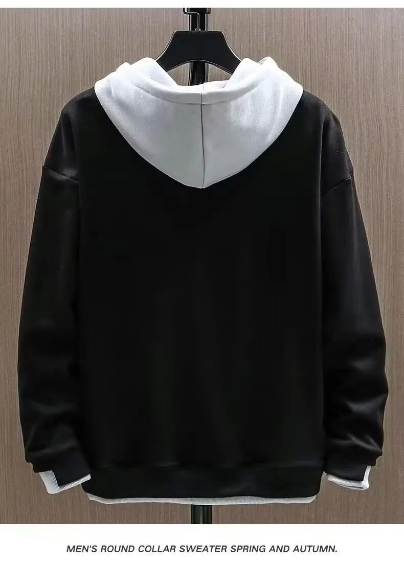 2025 Autumn Men Hoodies High Street Pullover Long Sleeve Patchwork Sweatshirt Men Fashion Streetwear Hoodie Harajuku