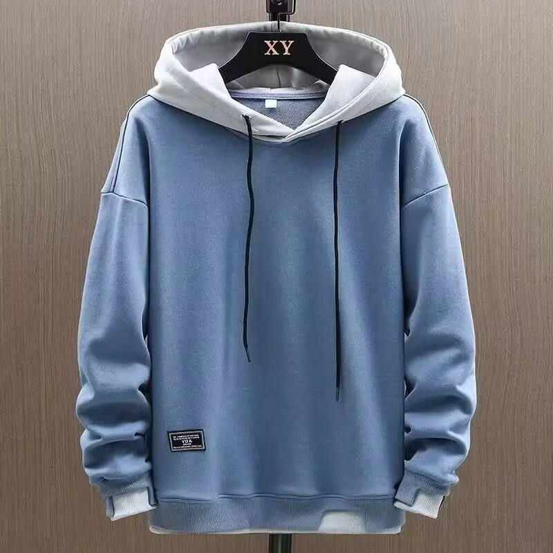 2025 Autumn Men Hoodies High Street Pullover Long Sleeve Patchwork Sweatshirt Men Fashion Streetwear Hoodie Harajuku