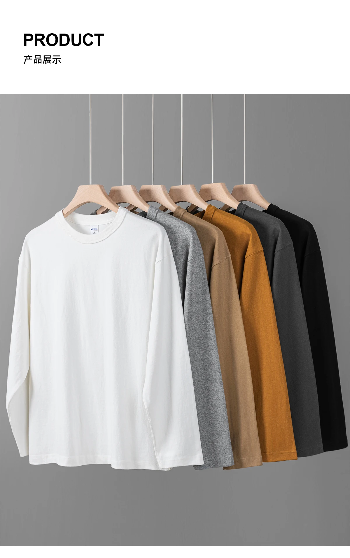 400g Heavyweight 100%Cotton Long Sleeve T-Shirt for Men, Autumn and Winter White Base Layer, Men's Three-Needle Thick Sweatshirt
