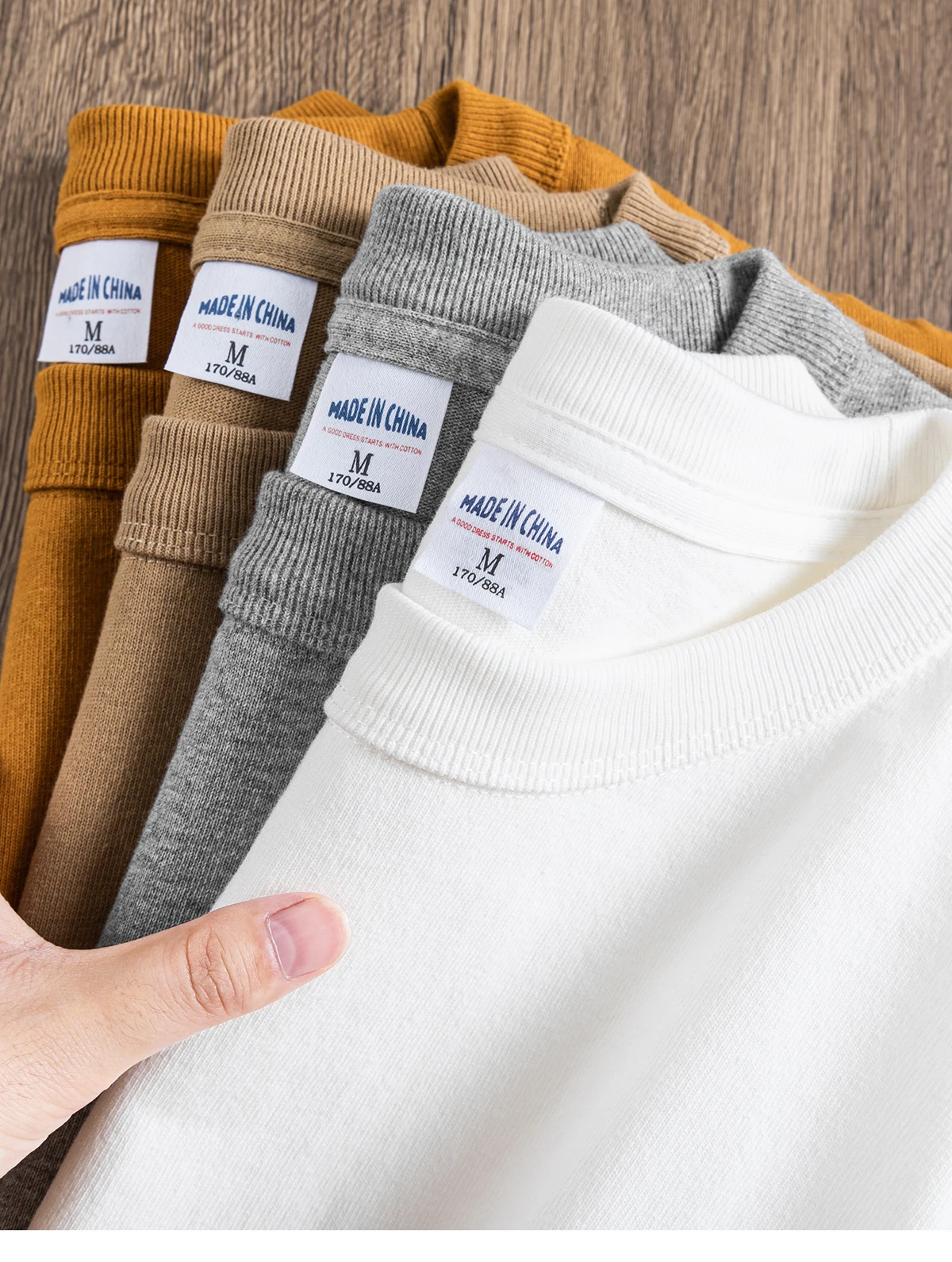 400g Heavyweight 100%Cotton Long Sleeve T-Shirt for Men, Autumn and Winter White Base Layer, Men's Three-Needle Thick Sweatshirt