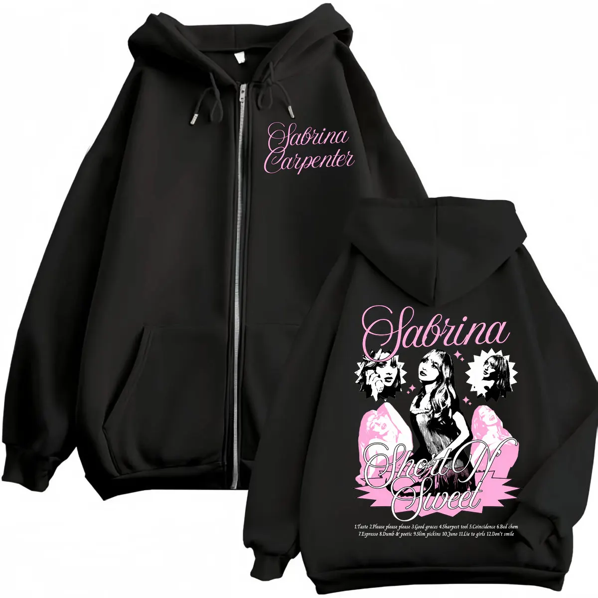 Singer Sabrina Carpenter Print Zipper Hoodies Fashion Vintage Zip Up Jacket Sweatshirts Men Women Casual Loose Fleece Pullovers