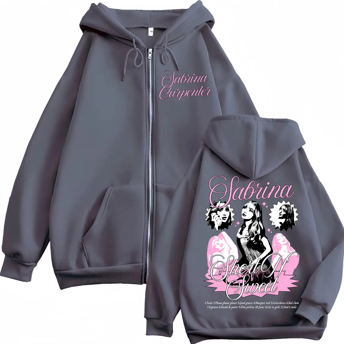 Singer Sabrina Carpenter Print Zipper Hoodies Fashion Vintage Zip Up Jacket Sweatshirts Men Women Casual Loose Fleece Pullovers