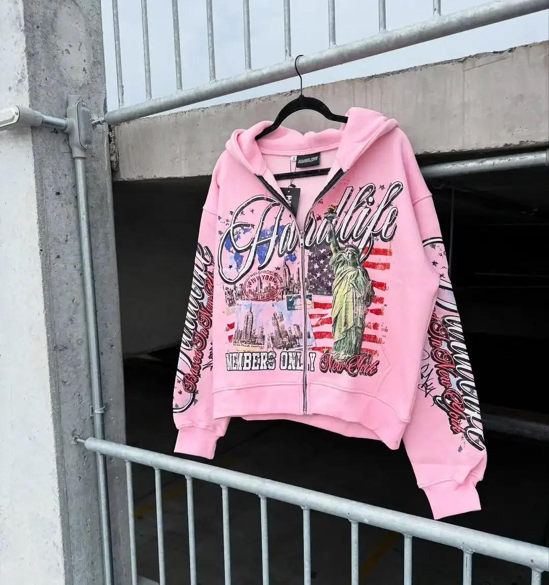 Retro letter printing zipper sweatshirt jacket casual men and women fashion personality design hoodie Y2K hip-hop streetwear