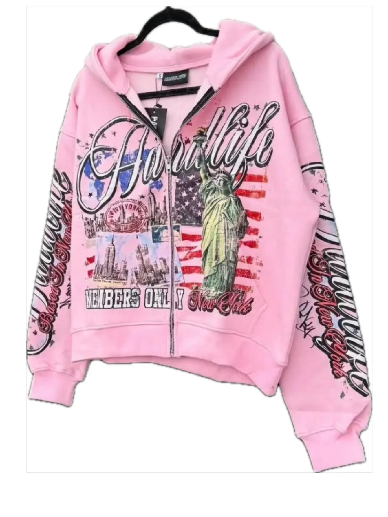 Retro letter printing zipper sweatshirt jacket casual men and women fashion personality design hoodie Y2K hip-hop streetwear