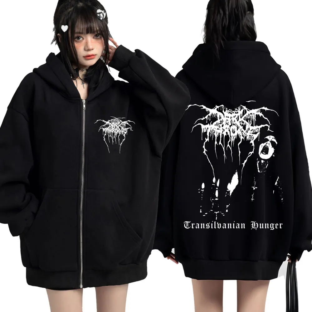 Darkthrone Transilvanian Hunger Album Zipper Hoodies Death Black Metal Rock Band Harajuku Sportwear Men's Gothic Tracksuit Coats