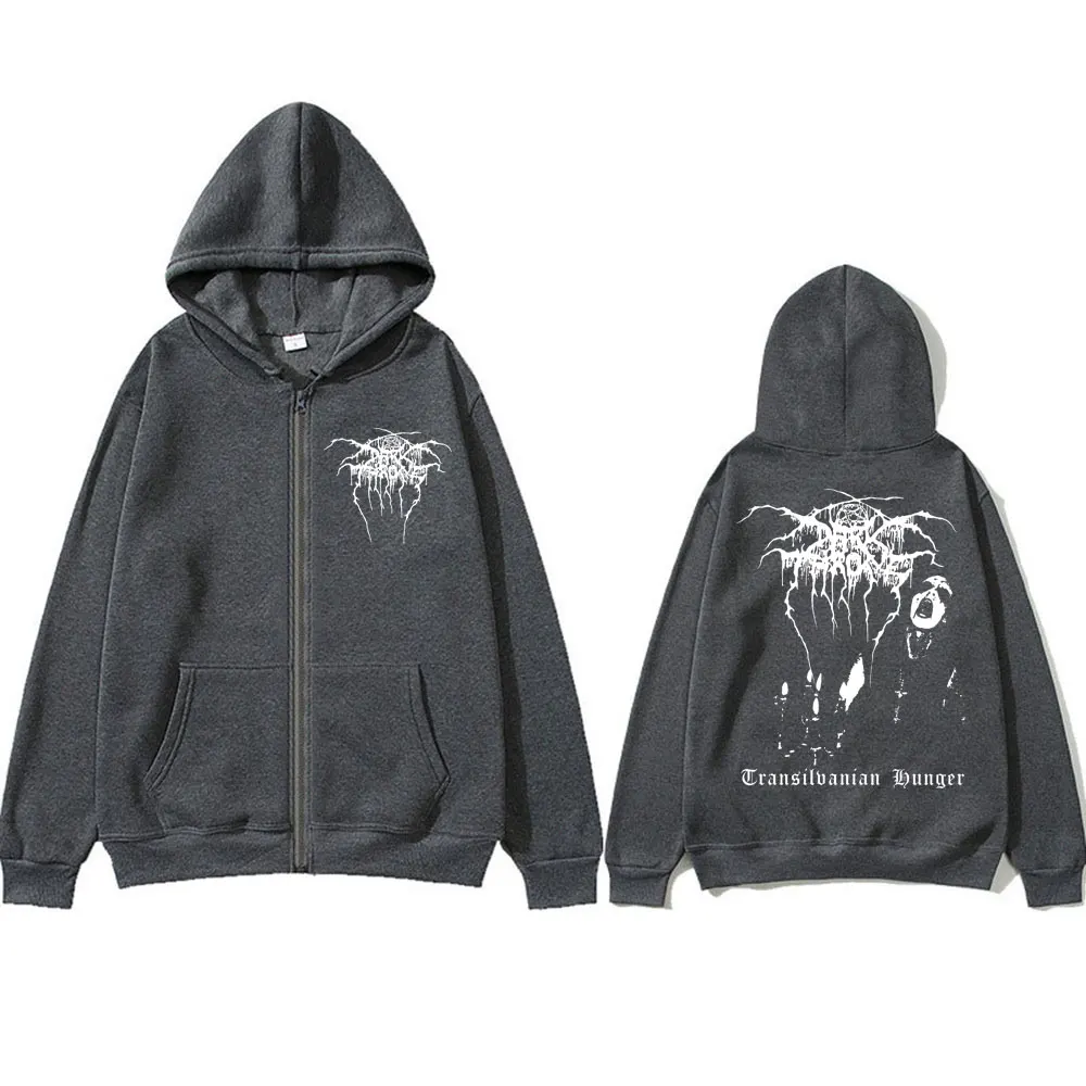 Darkthrone Transilvanian Hunger Album Zipper Hoodies Death Black Metal Rock Band Harajuku Sportwear Men's Gothic Tracksuit Coats