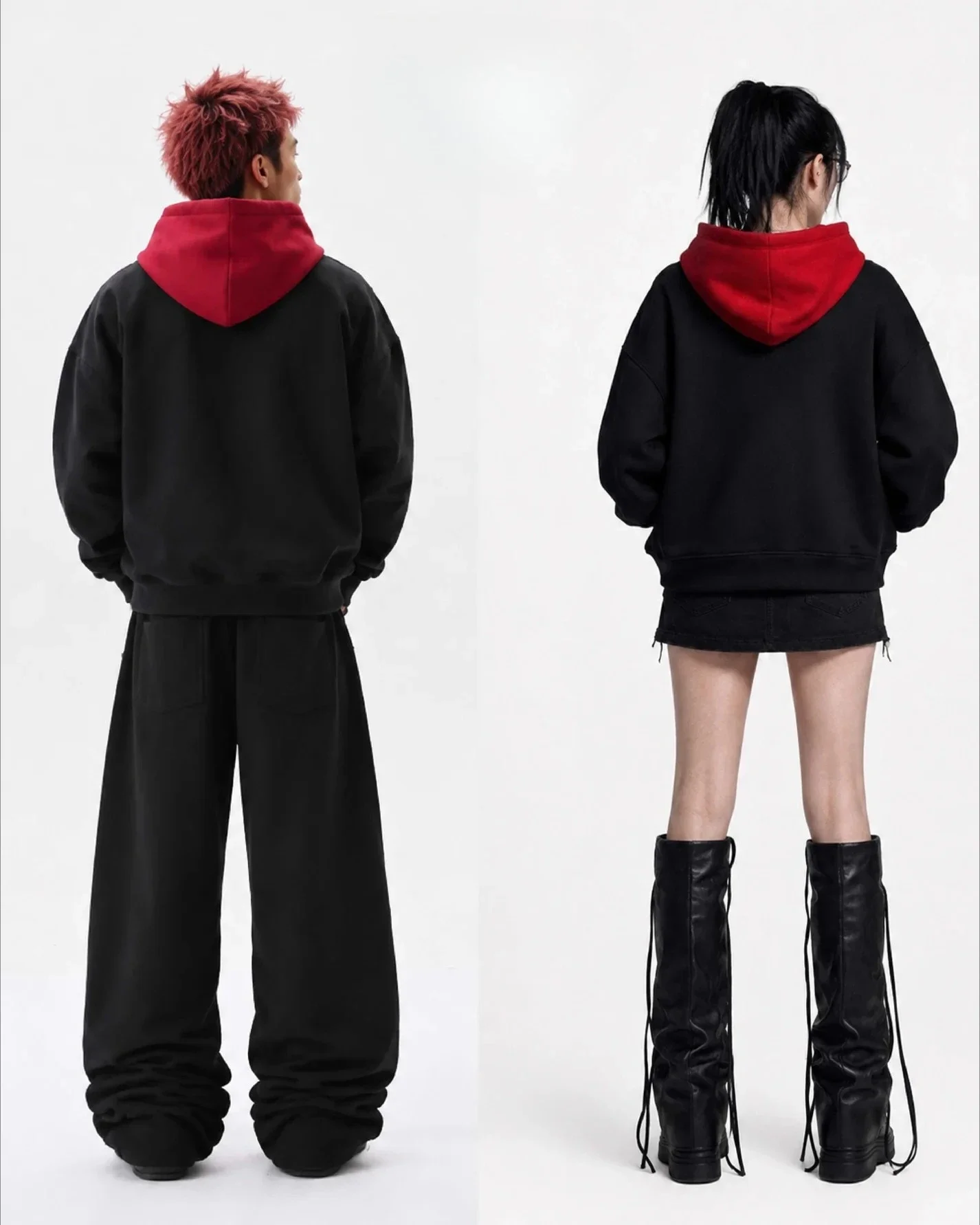Y2K Retro Black White Match Hoodie Japanese Strap Button Splicing Metal Sweatshirt Trendy Simple Men Women Oversized Streetwear