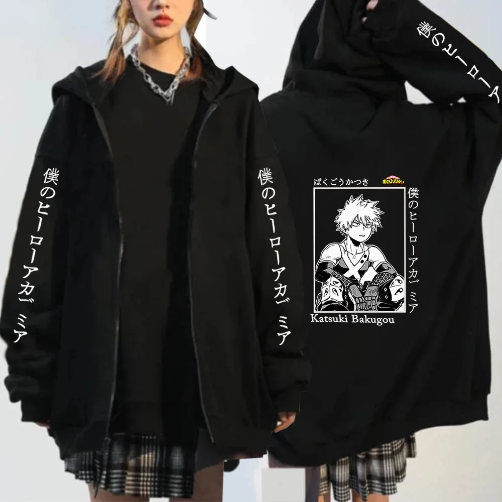 Japanese Anime My Hero Academia Outerwear Zipper hoodies Women Kawaii Bakugou Katsuki Loose Casual Coat Zipper jacket coats