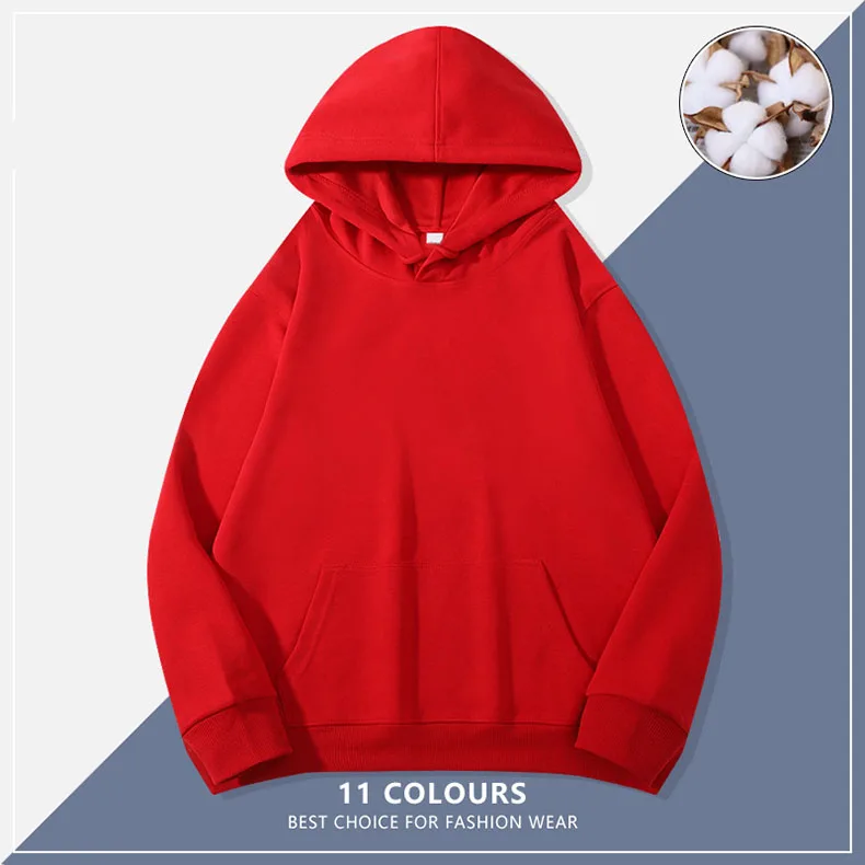 Custom Embroidery Logo Hooded Sweater Men's Loose Size Autumn Cotton Sweatshirt High Quality Tops Male Hip Hop Pullover