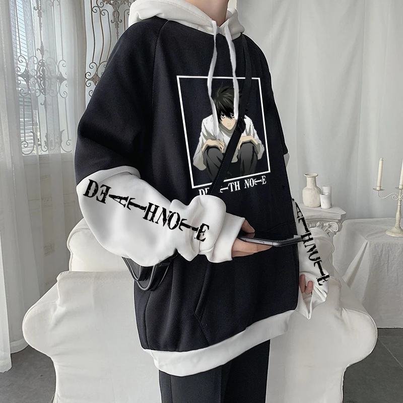 Anime Death Note L Lawliet Kawaii Cartoon Printed Hoodies Horror Manga Streetwear Long Sleeve Harajuku Men Winter Sweatshirts