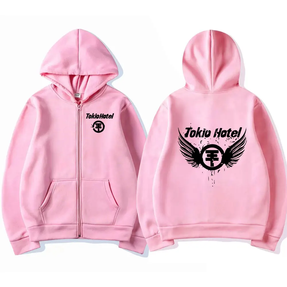 Germany Rock Band Tokio Hotel Logo Print Zipper Hoodies Men's Clothing Fashion Casual Zip Up Sweatshirt Punk Oversized Hoodie