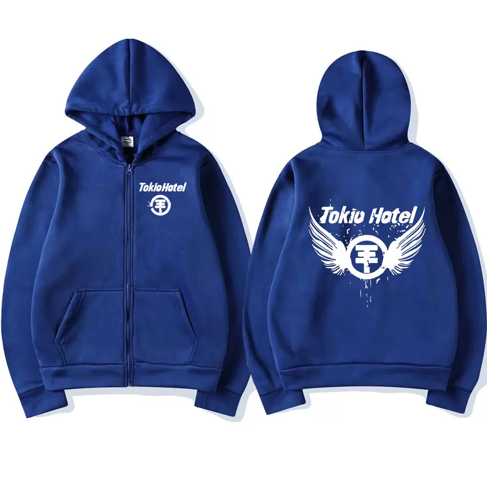 Germany Rock Band Tokio Hotel Logo Print Zipper Hoodies Men's Clothing Fashion Casual Zip Up Sweatshirt Punk Oversized Hoodie
