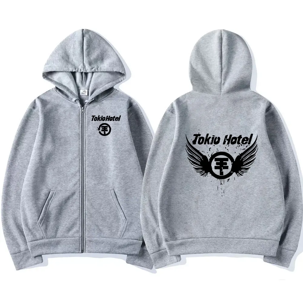 Germany Rock Band Tokio Hotel Logo Print Zipper Hoodies Men's Clothing Fashion Casual Zip Up Sweatshirt Punk Oversized Hoodie