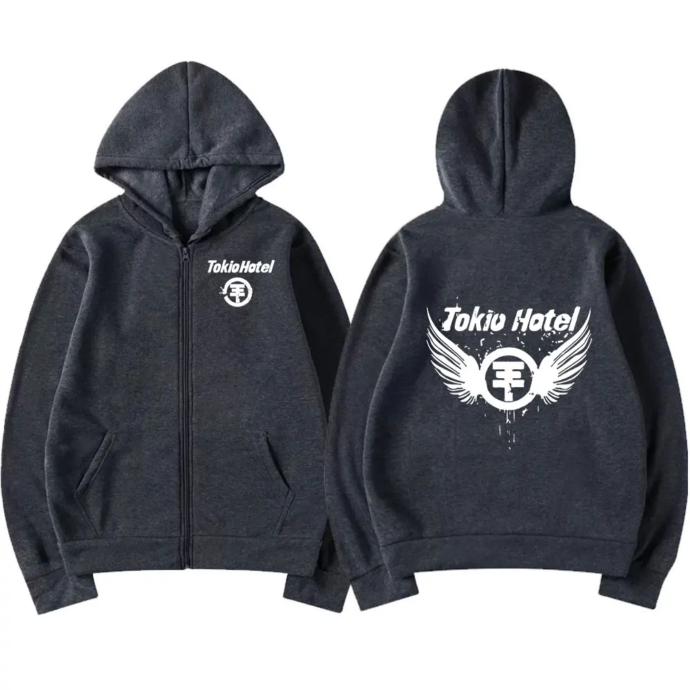 Germany Rock Band Tokio Hotel Logo Print Zipper Hoodies Men's Clothing Fashion Casual Zip Up Sweatshirt Punk Oversized Hoodie