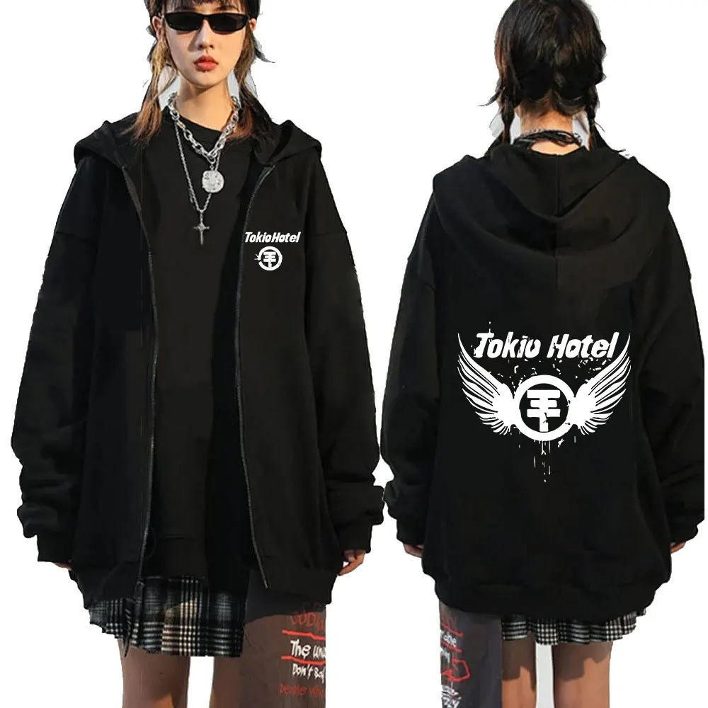 Germany Rock Band Tokio Hotel Logo Print Zipper Hoodies Men's Clothing Fashion Casual Zip Up Sweatshirt Punk Oversized Hoodie