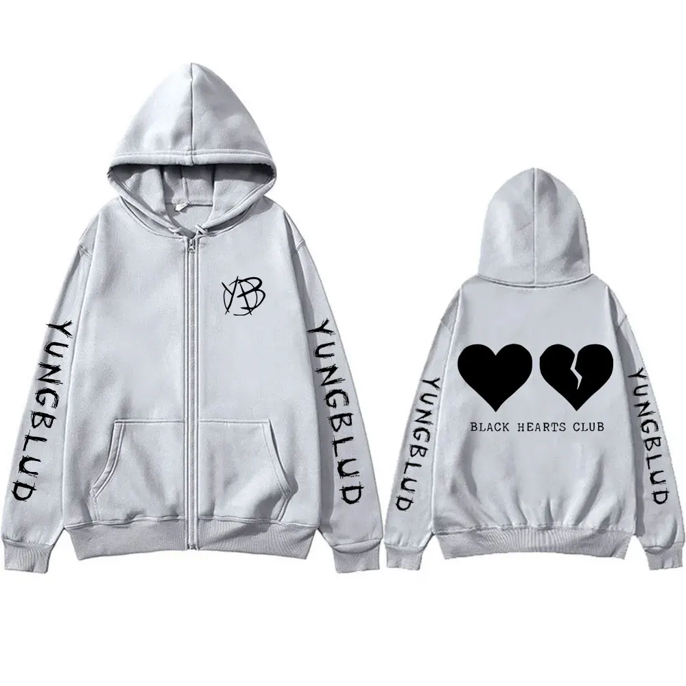 Singer Yungblud Black Hearts Club Zipper Hoodie Male Fleece Cotton Zip Up Hoodies Men Women Rock Vintage Oversized Zip Up Jacket