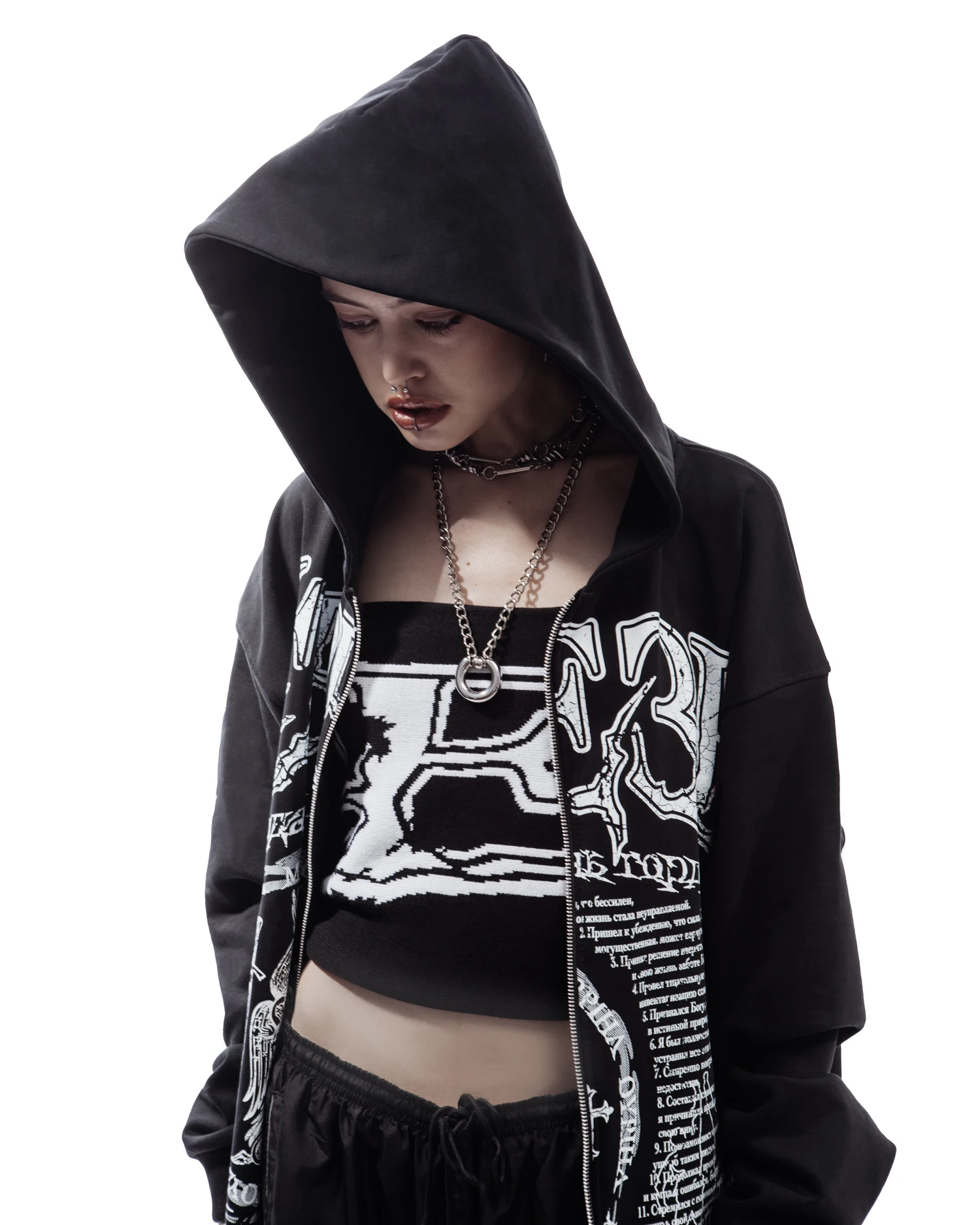 Y2K Retro zip up Hoodie Men Sober Print Zipper Sweatshirts High Street Hip Hop Streetwear Oversized Korean Graphic Unisex Jacket