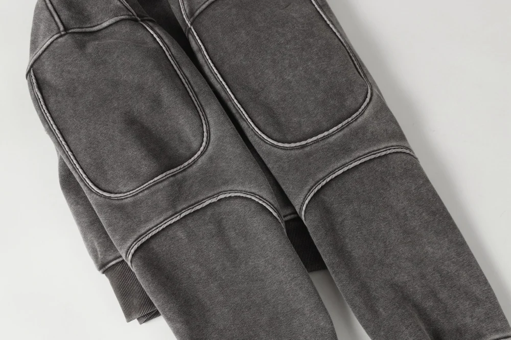 Front Pocket Spliced Hooded Sweatshirts Mens Autumn Winter Fleece Retro High Street Washed Distressed Long Sleeve Hoodies Man