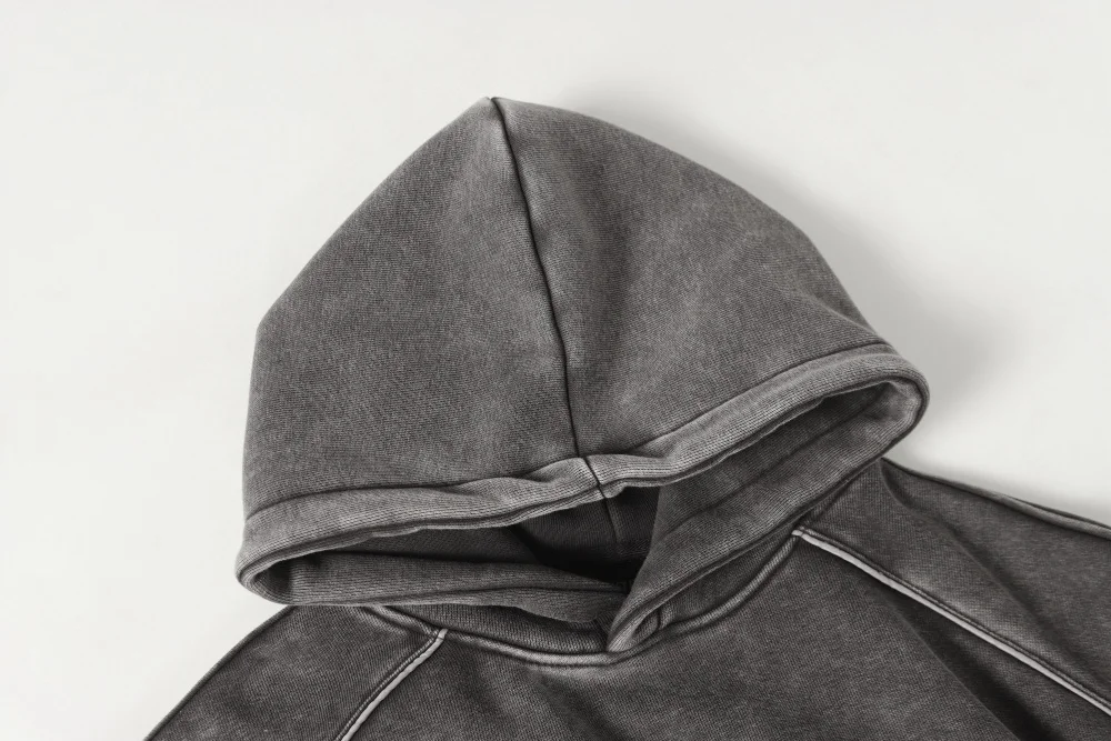 Front Pocket Spliced Hooded Sweatshirts Mens Autumn Winter Fleece Retro High Street Washed Distressed Long Sleeve Hoodies Man