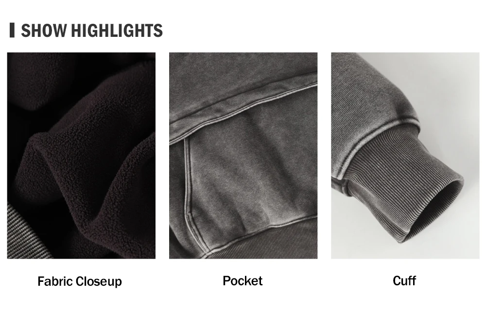 Front Pocket Spliced Hooded Sweatshirts Mens Autumn Winter Fleece Retro High Street Washed Distressed Long Sleeve Hoodies Man