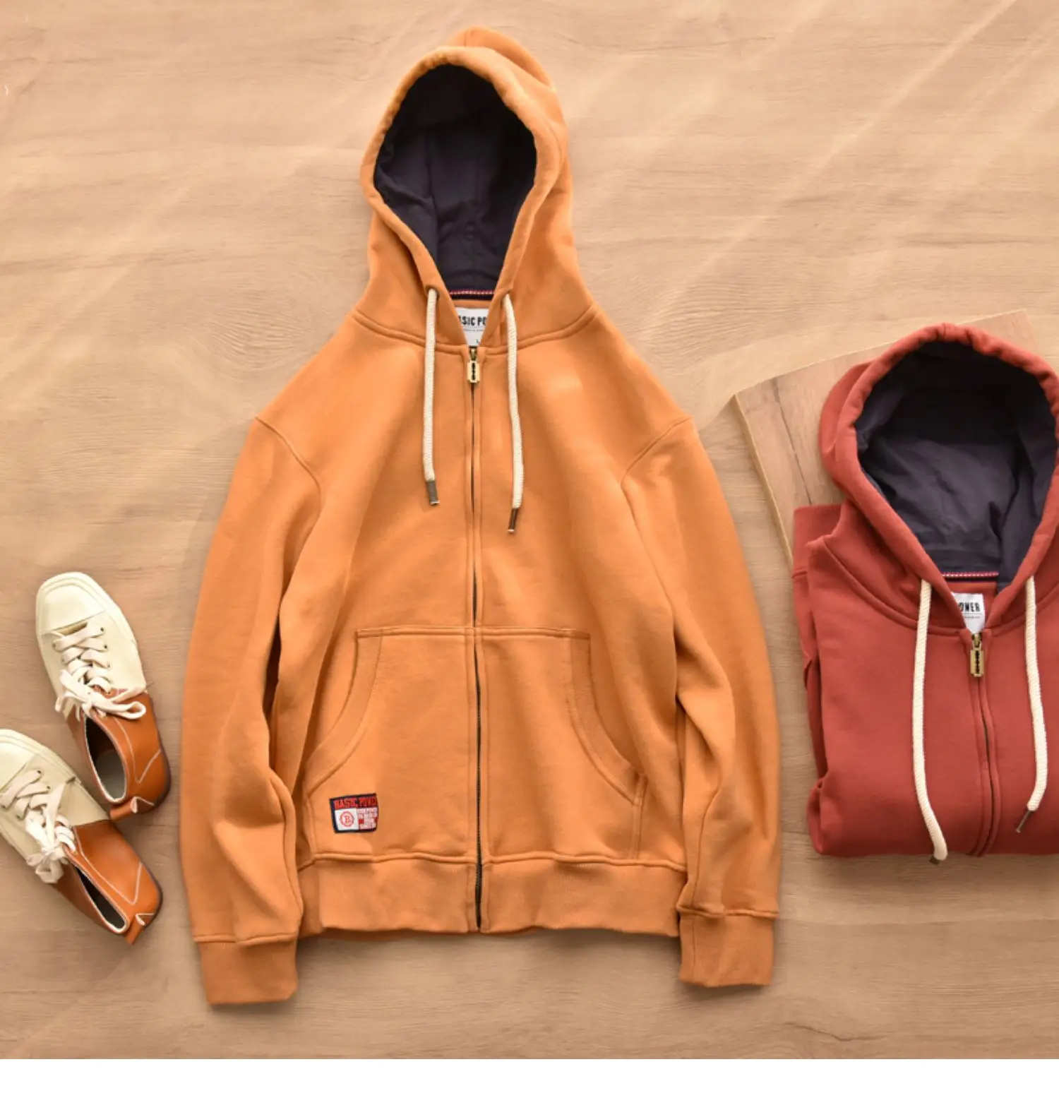 Heavyweight Autumn Winter Fleece Hooded Sweatshirt for Men Japan Casual Fit Couple Warm Hoodie High Street Zipper Up Cardigan