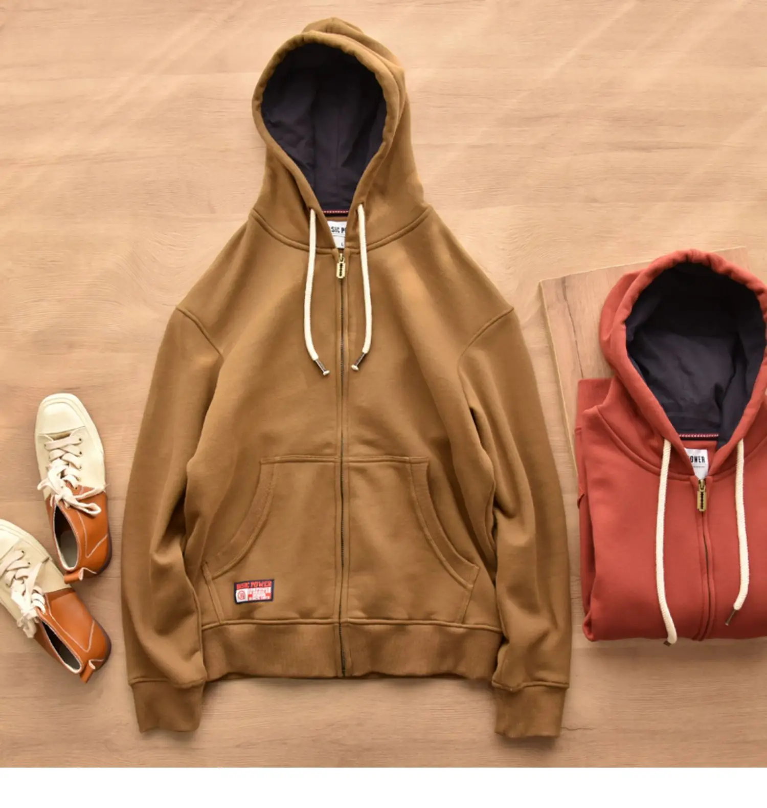 Heavyweight Autumn Winter Fleece Hooded Sweatshirt for Men Japan Casual Fit Couple Warm Hoodie High Street Zipper Up Cardigan