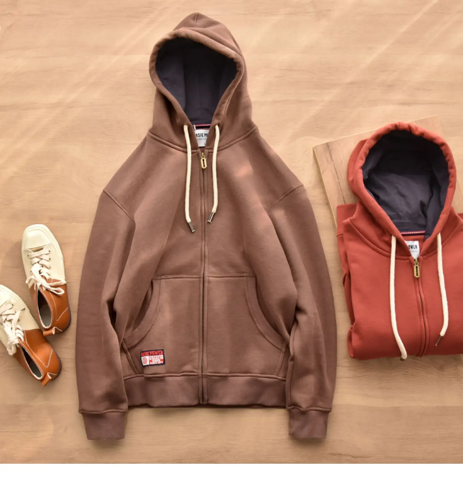 Heavyweight Autumn Winter Fleece Hooded Sweatshirt for Men Japan Casual Fit Couple Warm Hoodie High Street Zipper Up Cardigan