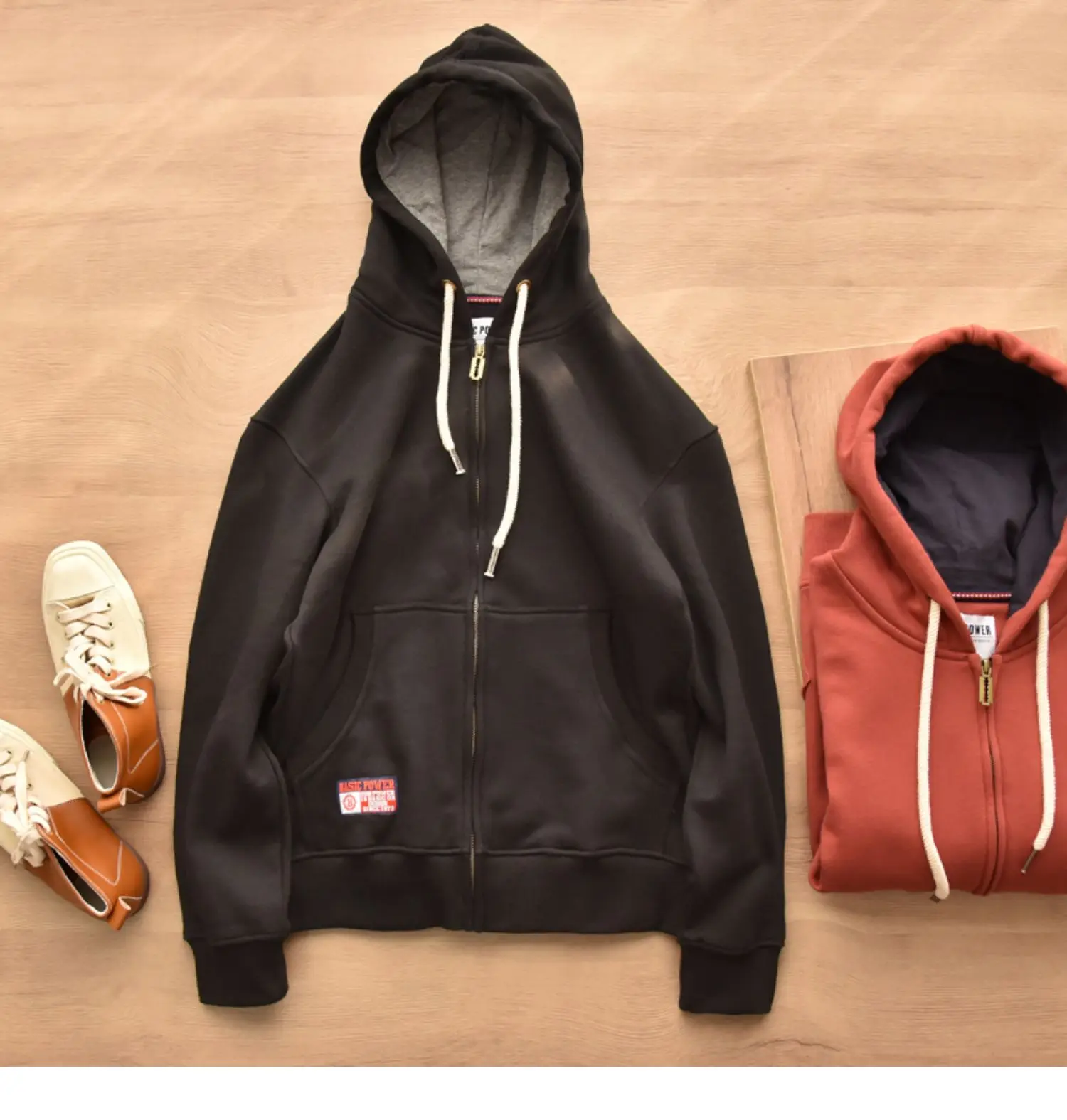 Heavyweight Autumn Winter Fleece Hooded Sweatshirt for Men Japan Casual Fit Couple Warm Hoodie High Street Zipper Up Cardigan