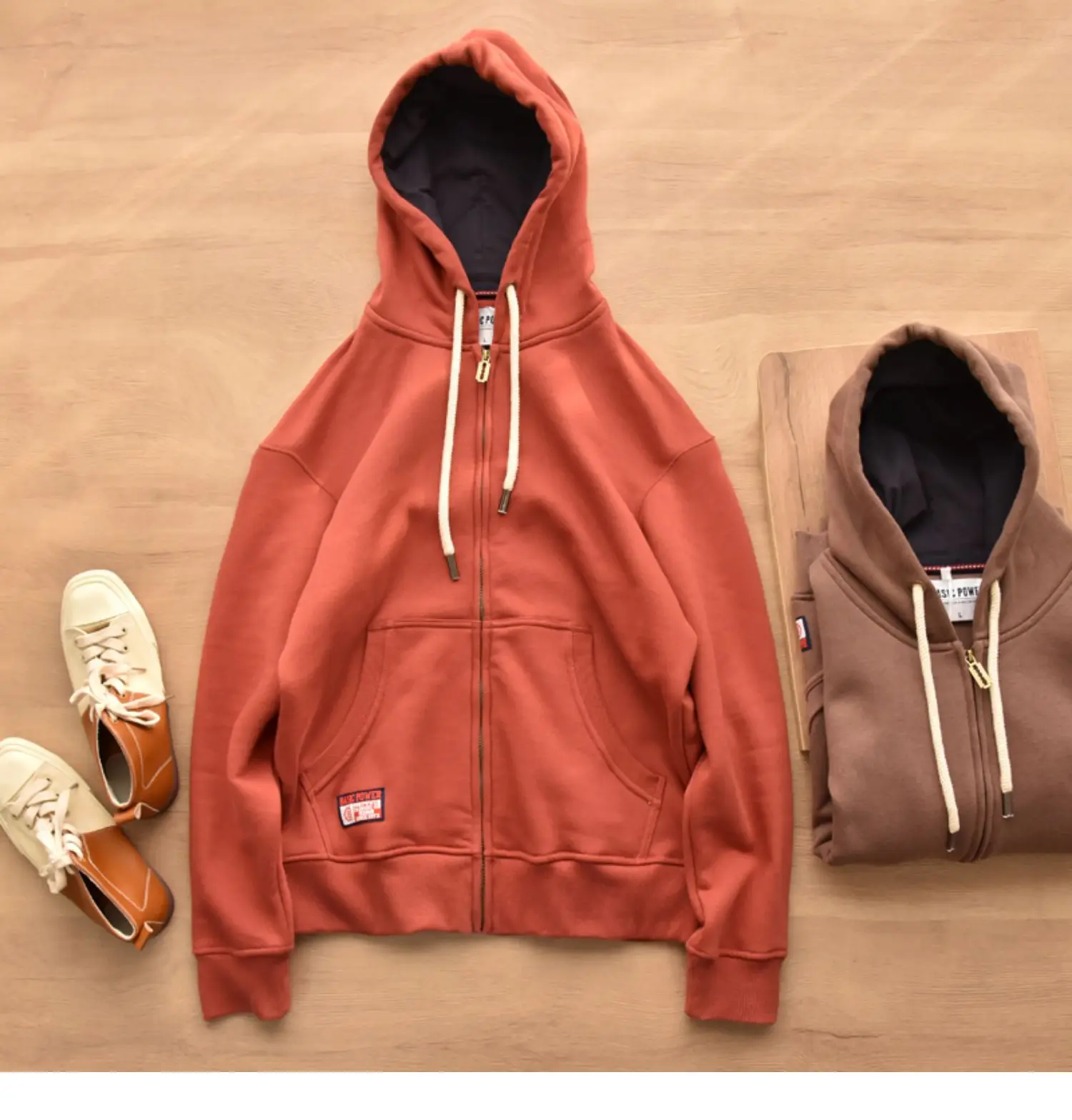 Heavyweight Autumn Winter Fleece Hooded Sweatshirt for Men Japan Casual Fit Couple Warm Hoodie High Street Zipper Up Cardigan