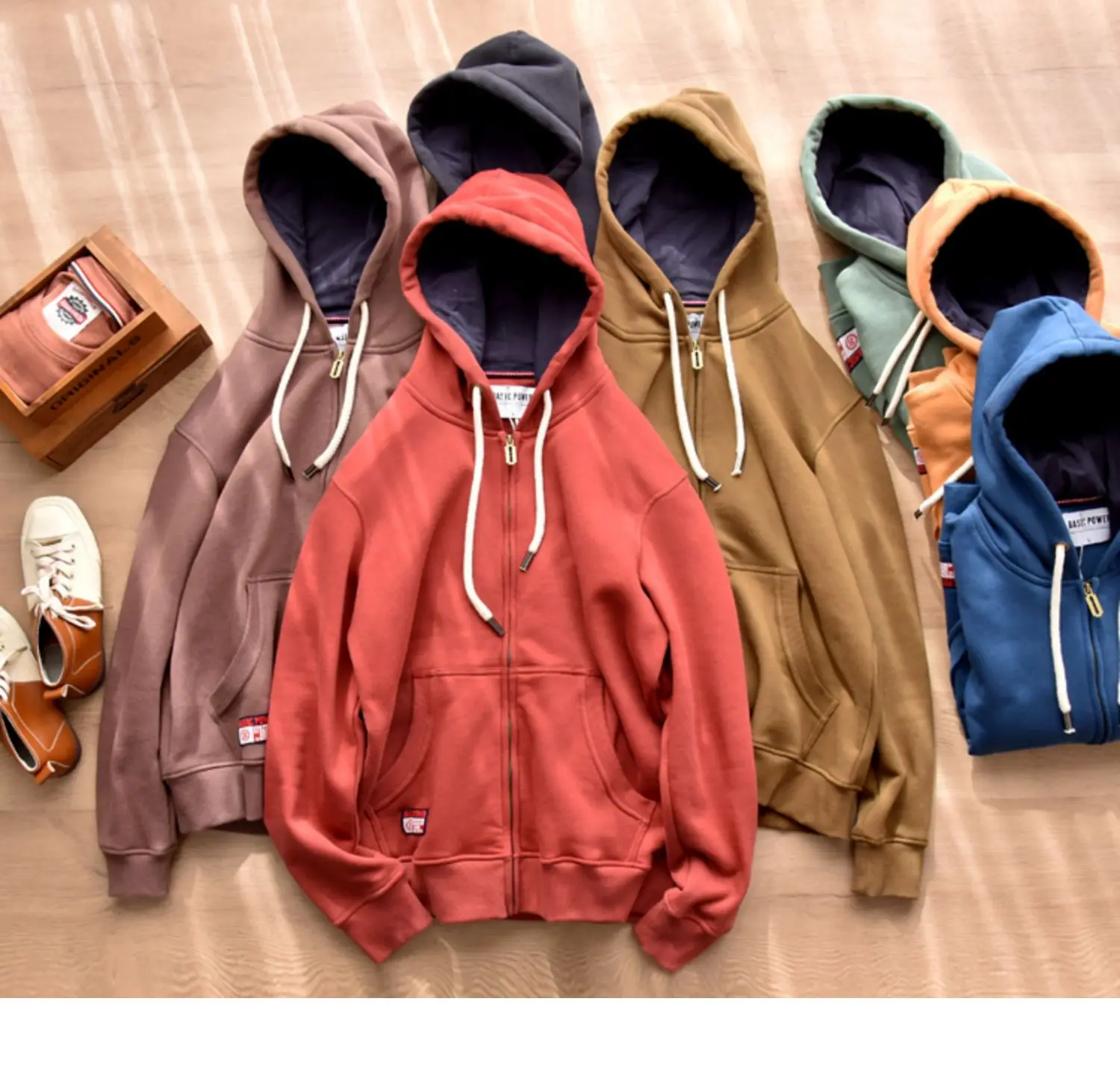 Heavyweight Autumn Winter Fleece Hooded Sweatshirt for Men Japan Casual Fit Couple Warm Hoodie High Street Zipper Up Cardigan
