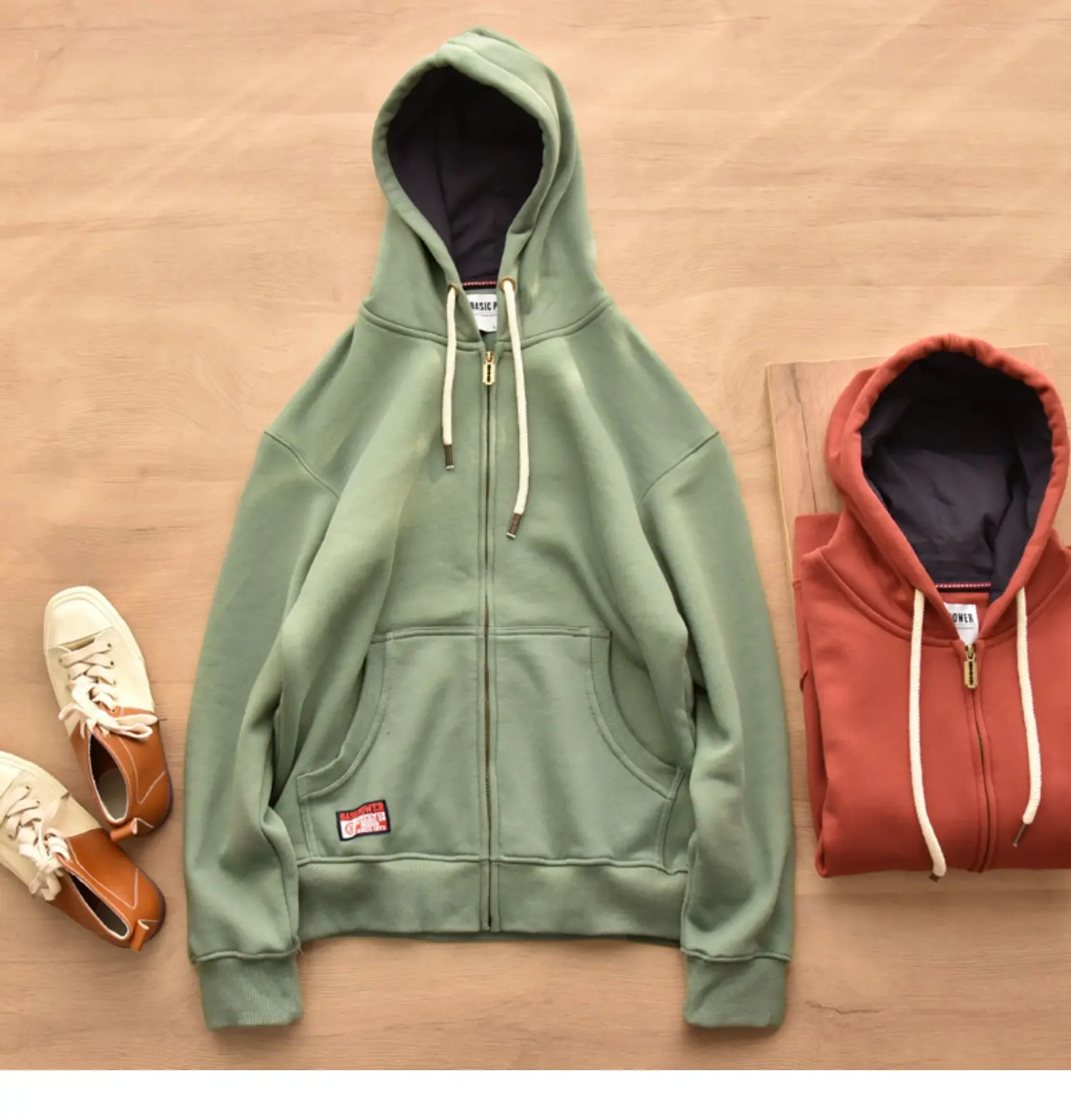 Heavyweight Autumn Winter Fleece Hooded Sweatshirt for Men Japan Casual Fit Couple Warm Hoodie High Street Zipper Up Cardigan