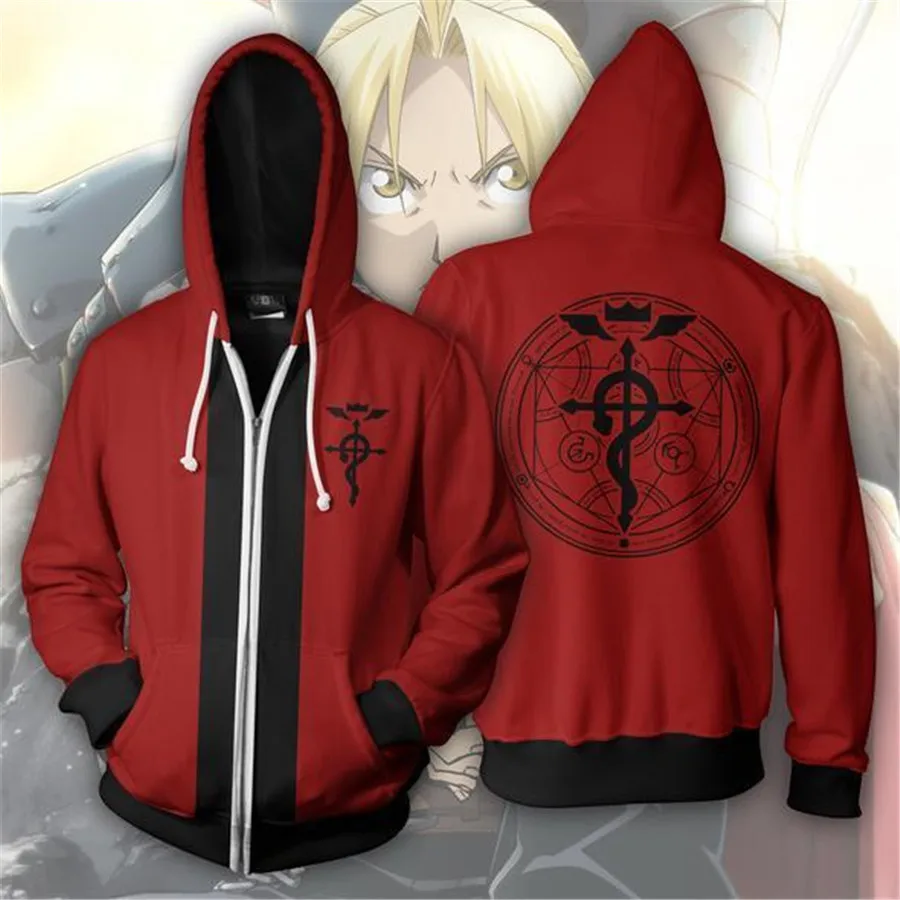 Fullmetal Alchemist Edward Elric's Autumn Zipper Jacket Hoodie Coat Anime Cosplay Sweatshirts Tracksuits Tops Clothes Drop Ship