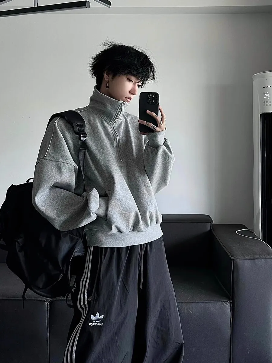 Unisex Hoodies Cardigan Half Zip Hoodie For Men Retro Jacket Sweatshirt Vibe & Stand Collar Design Sweater