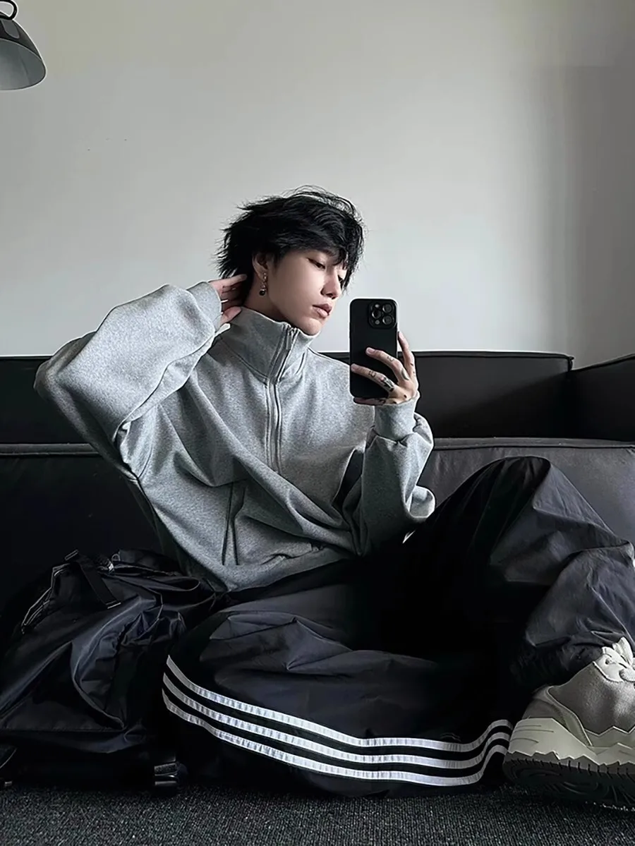 Unisex Hoodies Cardigan Half Zip Hoodie For Men Retro Jacket Sweatshirt Vibe & Stand Collar Design Sweater