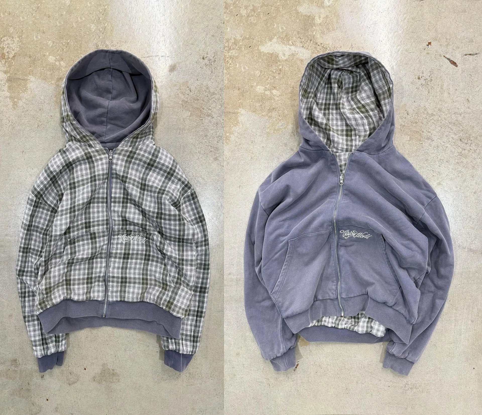 Harajuku Y2K Men's Hoodie Tracksuit Autumn Winter Two-Way Wear Plaid Zip Up Sweatshirt Casual Streetwear Retro Fashion New Style