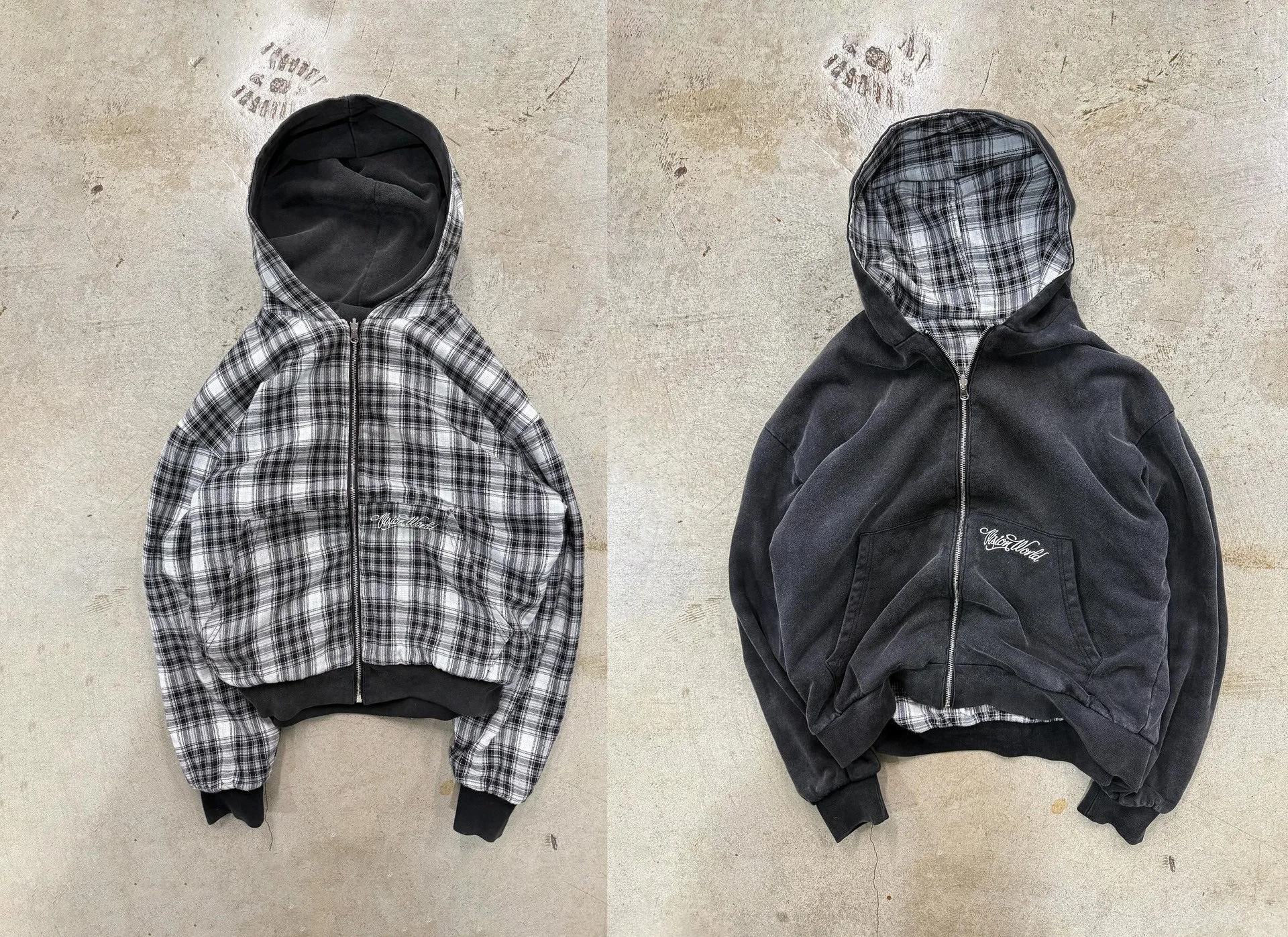 Harajuku Y2K Men's Hoodie Tracksuit Autumn Winter Two-Way Wear Plaid Zip Up Sweatshirt Casual Streetwear Retro Fashion New Style