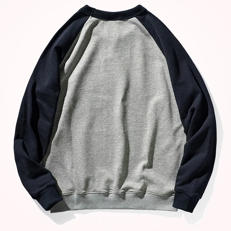 American Terry Contrast Stitching Hoodies Men's Pure Cotton Washed Old O-neck Pullover Knitted Raglan Sleeve Casual Sweatshirts