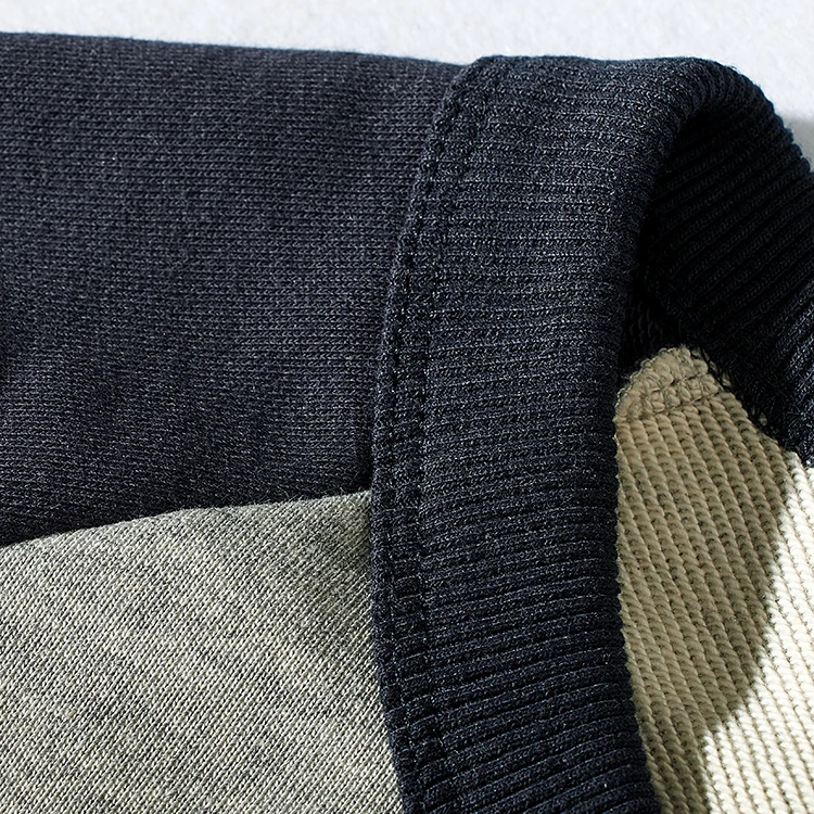 American Terry Contrast Stitching Hoodies Men's Pure Cotton Washed Old O-neck Pullover Knitted Raglan Sleeve Casual Sweatshirts