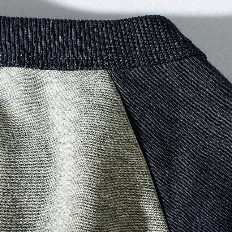 American Terry Contrast Stitching Hoodies Men's Pure Cotton Washed Old O-neck Pullover Knitted Raglan Sleeve Casual Sweatshirts