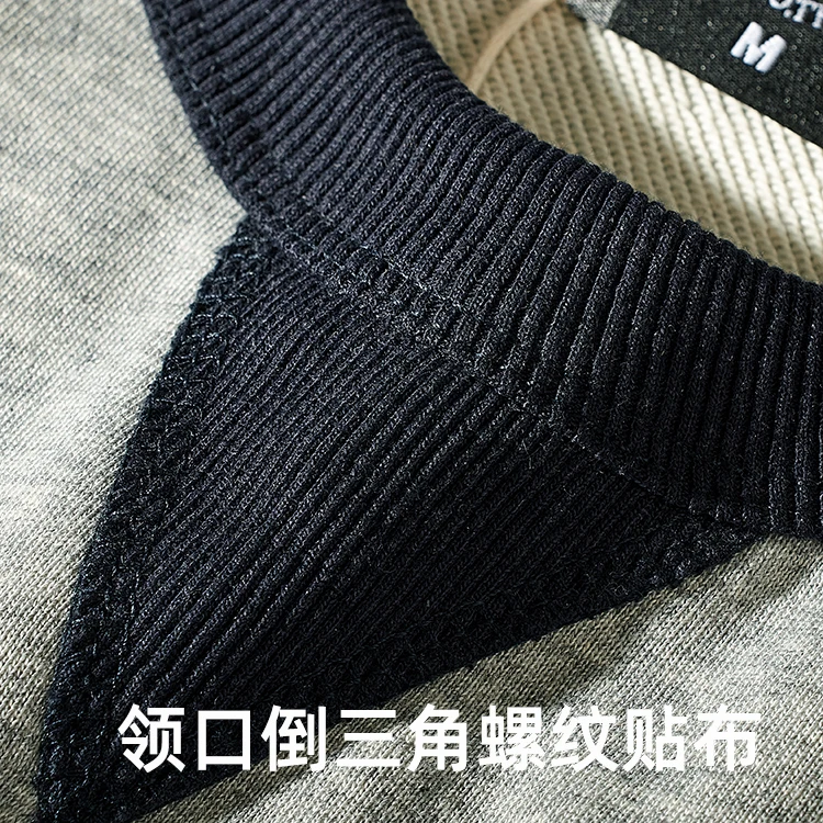 American Terry Contrast Stitching Hoodies Men's Pure Cotton Washed Old O-neck Pullover Knitted Raglan Sleeve Casual Sweatshirts
