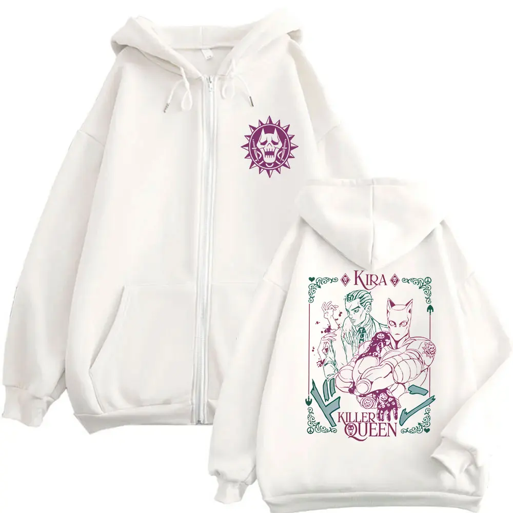 Anime Jojo's Bizarre Adventure Kira Killer Queen Zipper Hoodie Men Women Manga Casual Vintage Zip Up Jacket Male Oversized Coat