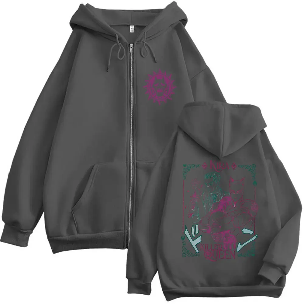 Anime Jojo's Bizarre Adventure Kira Killer Queen Zipper Hoodie Men Women Manga Casual Vintage Zip Up Jacket Male Oversized Coat