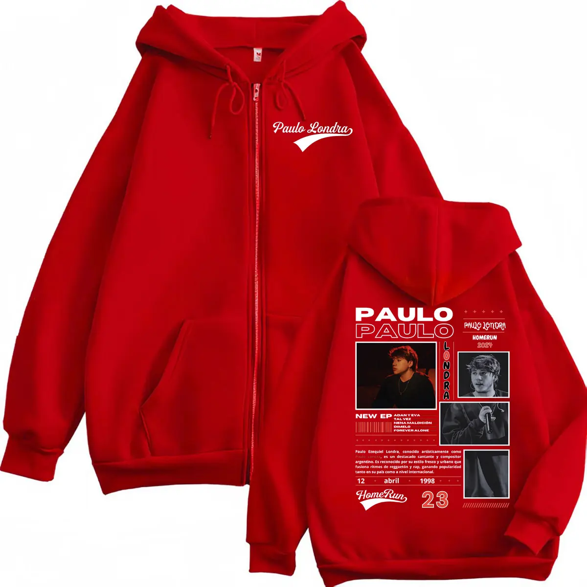 Rapper Paulo Londra Homerun Album Merch Hoodie Harajuku Hip Hop Pop Music Zip Up Sweatshirt Men Women Vintage Fashion Pullovers