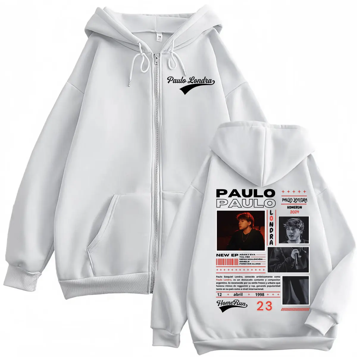 Rapper Paulo Londra Homerun Album Merch Hoodie Harajuku Hip Hop Pop Music Zip Up Sweatshirt Men Women Vintage Fashion Pullovers
