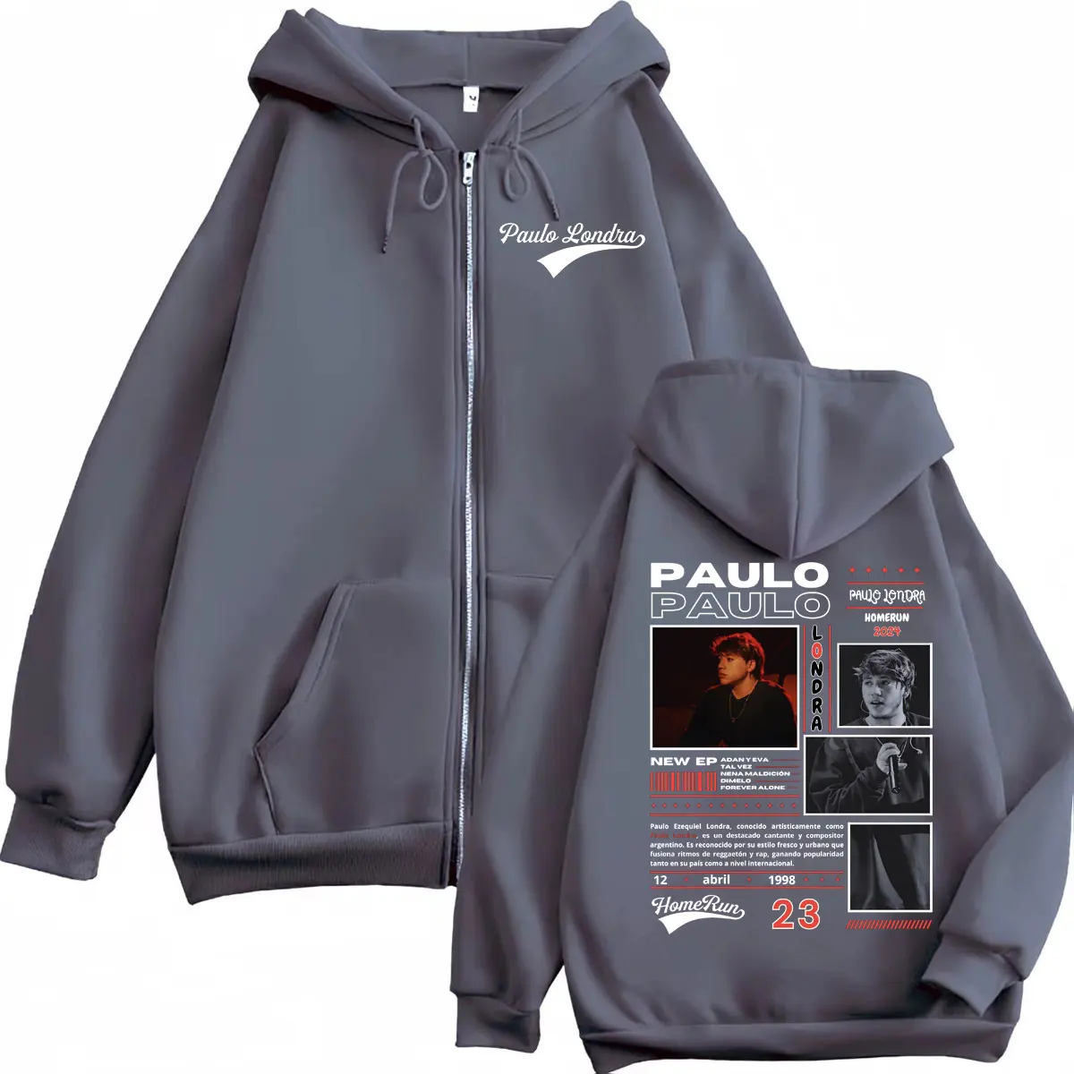 Rapper Paulo Londra Homerun Album Merch Hoodie Harajuku Hip Hop Pop Music Zip Up Sweatshirt Men Women Vintage Fashion Pullovers
