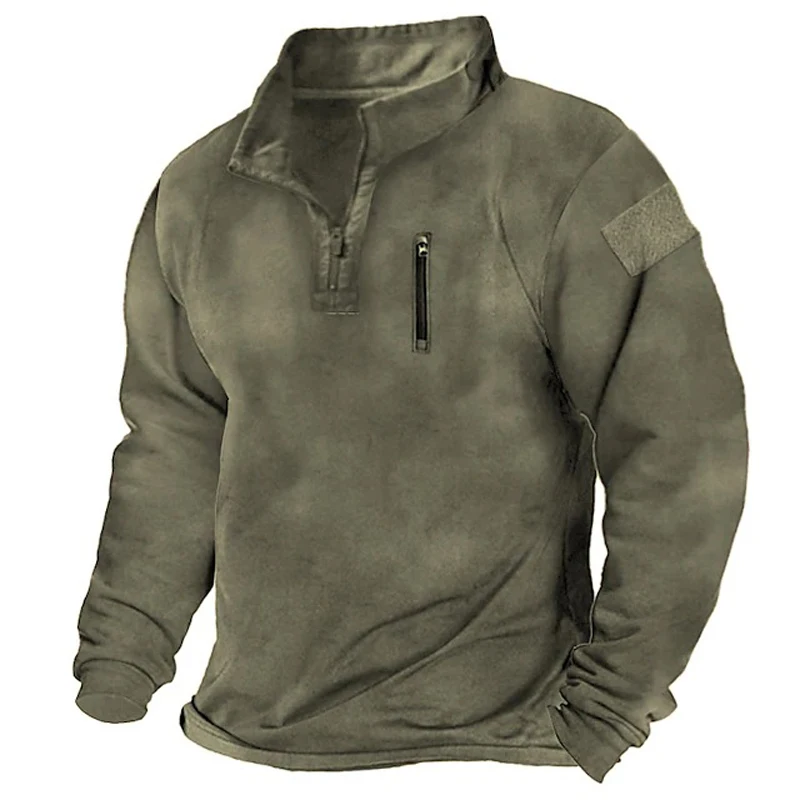 New Solid Outdoor Hoodies Men Long Sleeve Warm Windproof Pullover Sweatshirt Male Solid Loose Stand Collar Zipper Casual Hoodie