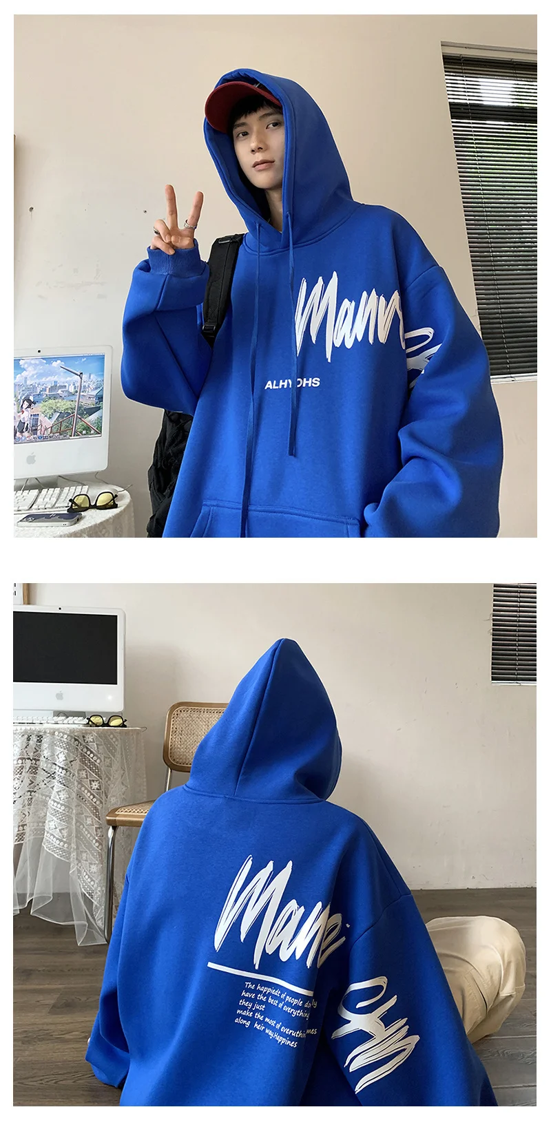 Men's Oversized Hoodie White With Hat 5XL Hoodies Oversize for Men Funny Letter Print Man Casual Wear Hoody Male Sweatshirt