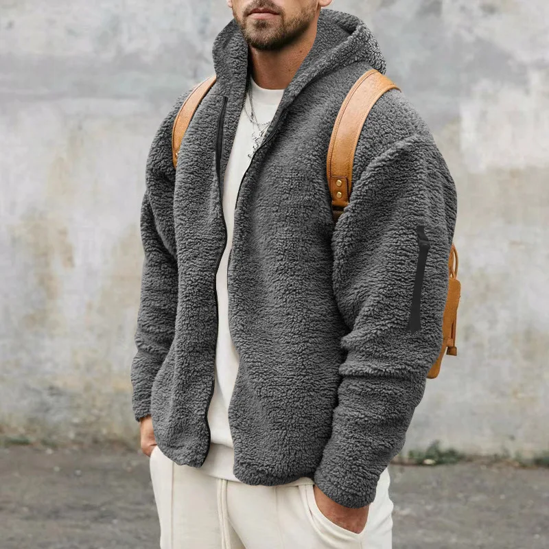 Men Fleece Hoodie Coats Autumn Winter Male Warm Hoody Zip Up Loose Sweatshirt Coats Outwear FYY-90094